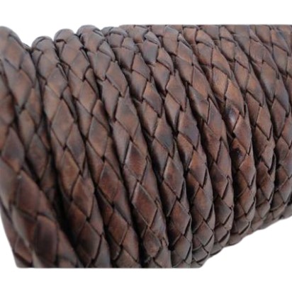 Oslo Round Braided Leather Cord Vintage Dark Brown