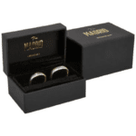 Madrid Jewellery Box for Wedding Rings-Matt Black Soft-touch / Black Velour Interior