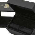 Madrid Jewellery Box for Wedding Rings-Matt Black Soft-touch / Black Velour Interior - Image 3