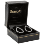 Bombay Jewellery Box for Earrings/ Studs/ Pendant - Black leatherette with gold tooling/ Black insert