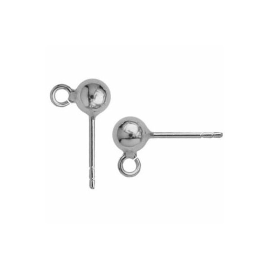 Ball earrings silver Earring Post with a Ball and Jumpring 5mm, Sterling Silver 925 - Image 1