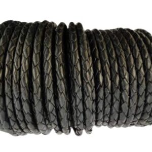 Oslo Round Braided Leather Cord- 8mm-Black
