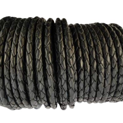 Oslo Round Braided Leather Cord- 8mm-Black