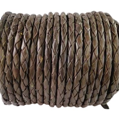 Oslo Round Braided Leather Cord - Dark Brown