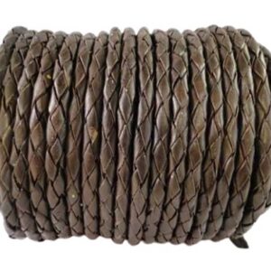 Oslo Round Braided Leather Cord - Dark Brown - 4mm