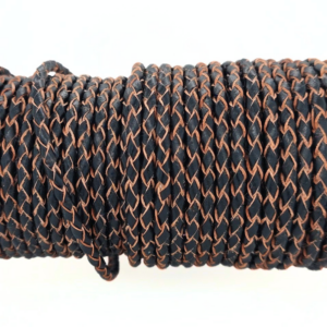 Round Braded leather cord Black with Brown inside SEBBD71 3mm