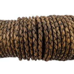 Round Braided Vintage Brown Leather Cord 3 mm